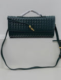 Woven Crossbody Bag — Forest Green | Designer-Inspired Clutch with Strap