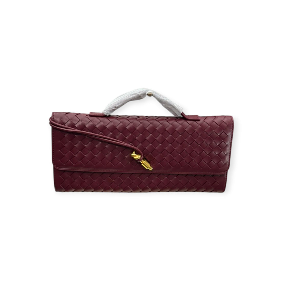 Burgundy Woven Leather Knot Clutch & Top-Handle Bag