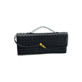 Black Woven Leather Knot Clutch & Top-Handle Bag