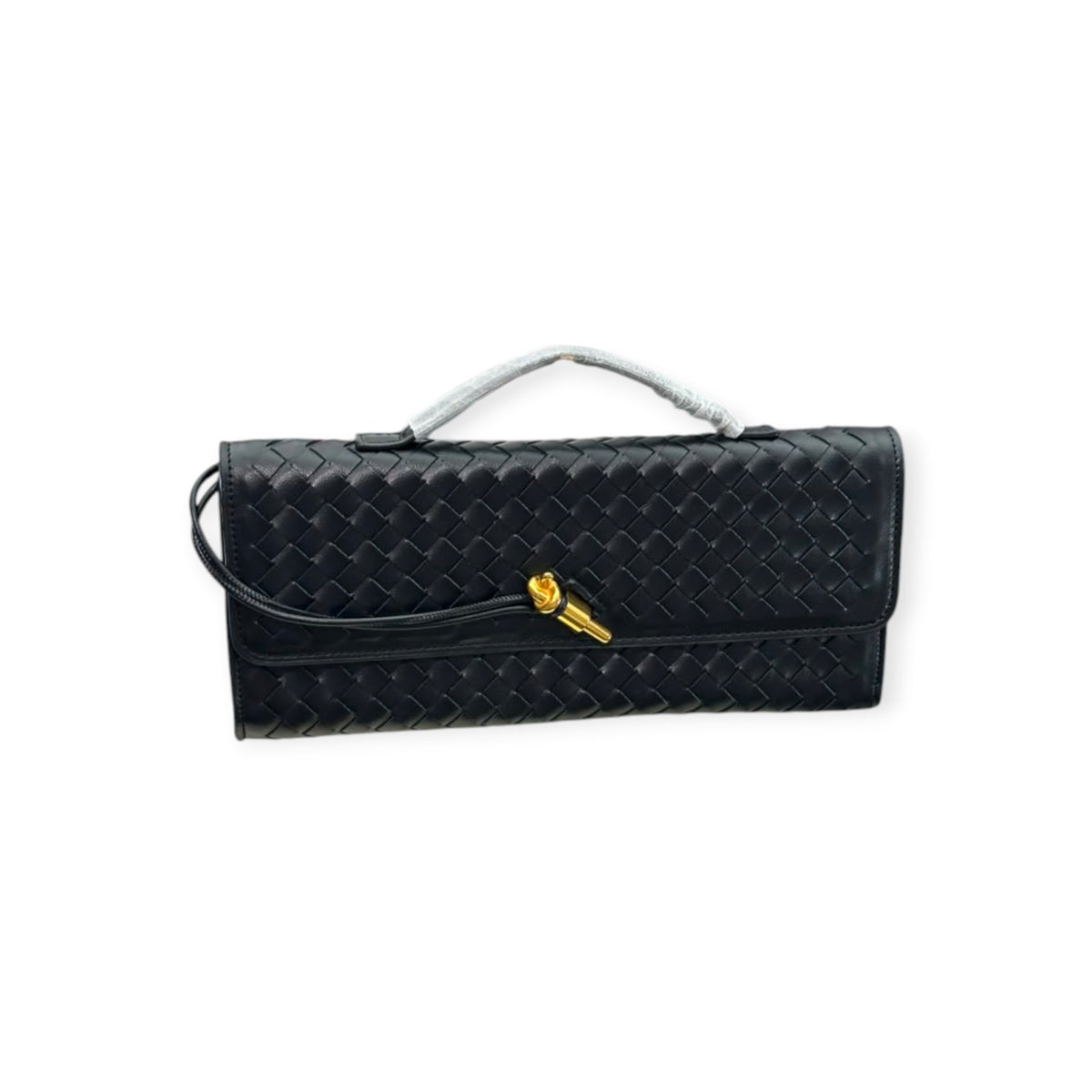 Black Woven Leather Knot Clutch & Top-Handle Bag